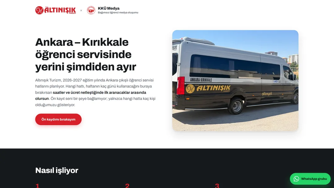 Altınışık Turizm öğrenci servisi ön kayıt sitesi