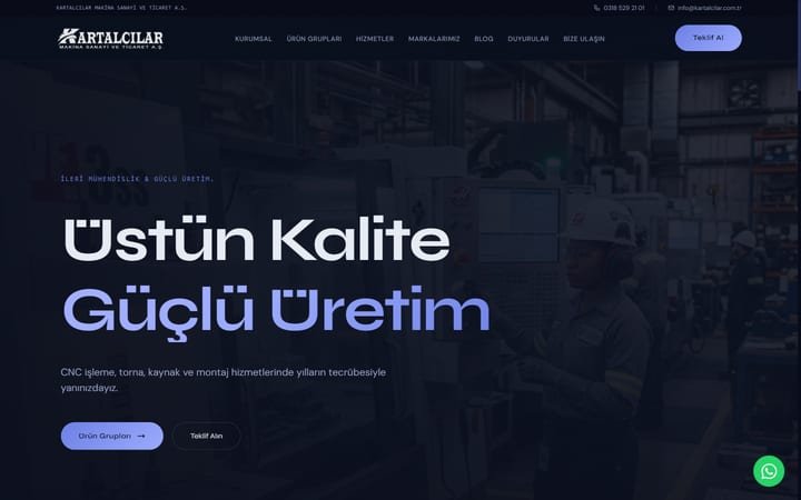 Kartalcılar Makina kurumsal sitesi