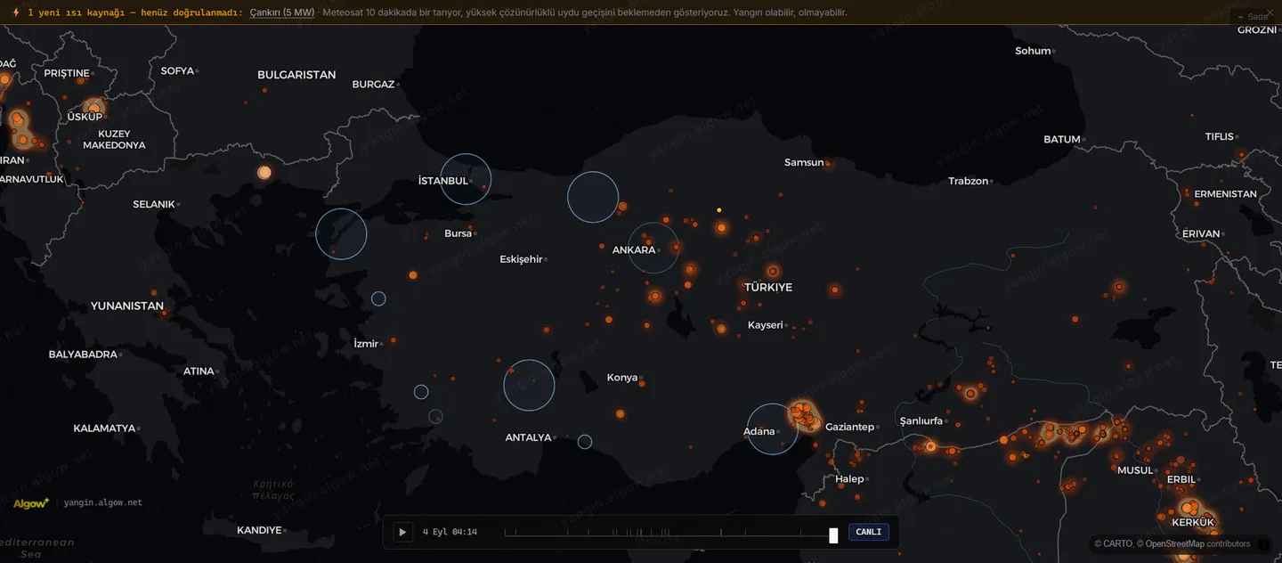 Algow Yangın — canlı yangın haritası
